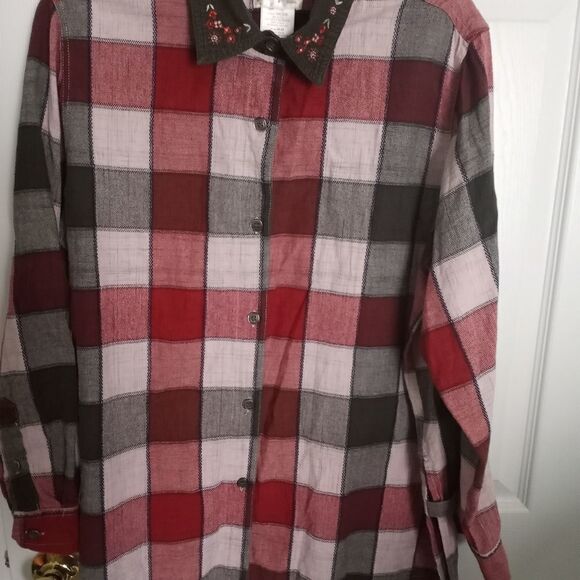 Women's Bobbie Brooks 18W/20W Plaid LSlv Shirt Button Up 100% Cotton Collared - Picture 3 of 9